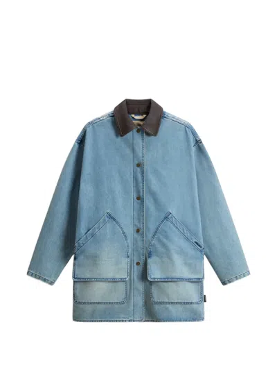 Woolrich Shirt-collar Pocket Denim Jacket In Blue