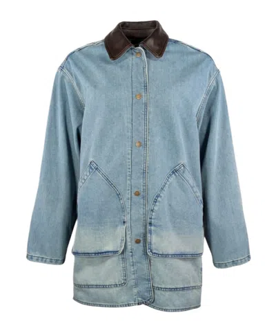 Woolrich Shirt-collar Pocket Denim Jacket In Blue