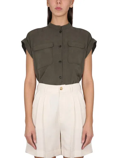 Woolrich Flap-pocket Turn-up Shirt In Green