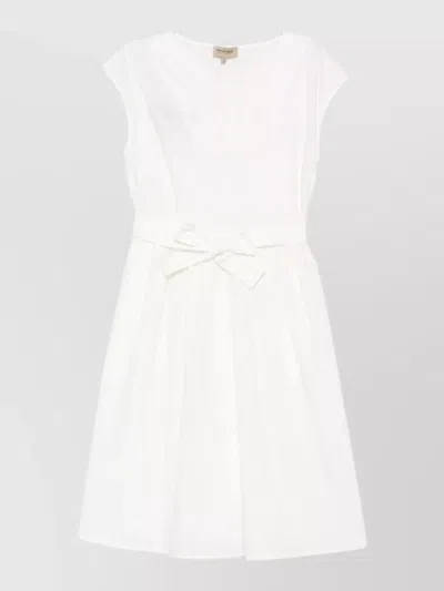 Woolrich Short Cotton Dress V Neckline Bow In Gray