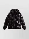 Woolrich Short Parka Glossy Hooded Front Pockets In Black