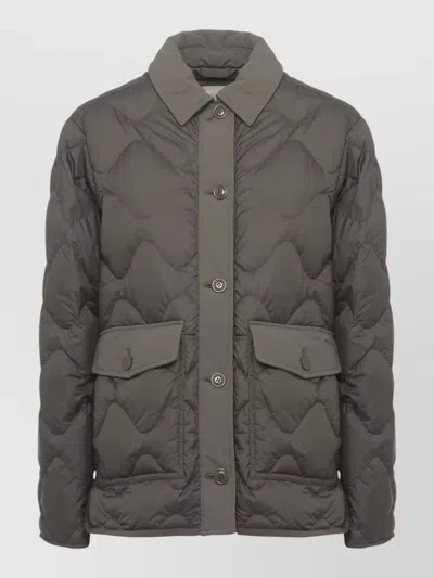 Woolrich Short Quilted Down Jacket Long Sleeves In Gray