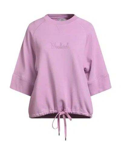 Woolrich Short Sleeve Logo Crewneck Woman Sweatshirt Lilac Size S Organic Cotton In Purple