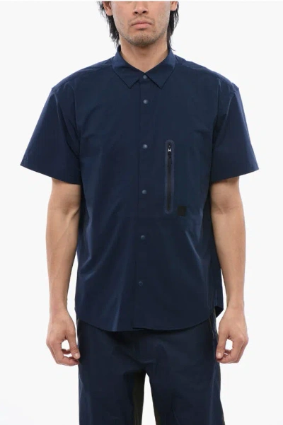 Woolrich Short Sleeved 4away Trek Shirt With Breast Pocket In Blue