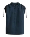 Woolrich Blue Shirt With Drawstring Shoulder Details In Black
