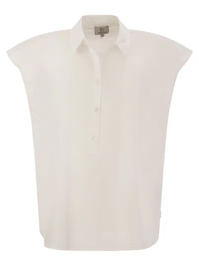 WOOLRICH WOOLRICH SHORT-SLEEVED BLOUSE IN PURE COTTON POPLIN