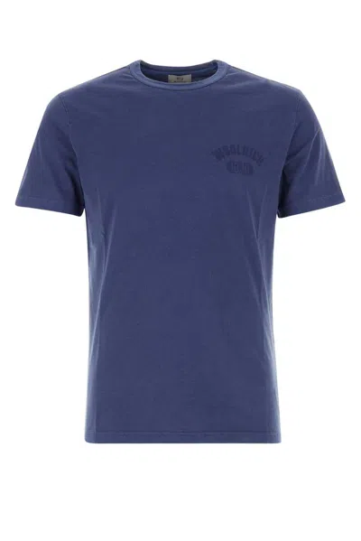 Woolrich Ribbed Crew-neck Cotton T-shirt With Short Sleeves In Maritime Blue