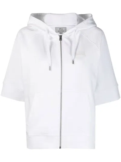 Woolrich Logo Full Zip Hoodie In Bright White