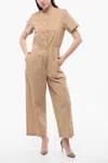 Woolrich Short-sleeved Popeline Jumpsuit In Beige