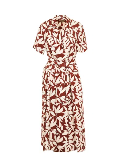 Woolrich Short Sleeved Printed Midi Dress In Multi