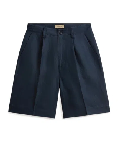Woolrich Shorts In Linen Blend With Darts In Blue