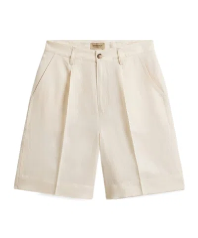 Woolrich Shorts In Linen Blend With Darts In Neutral