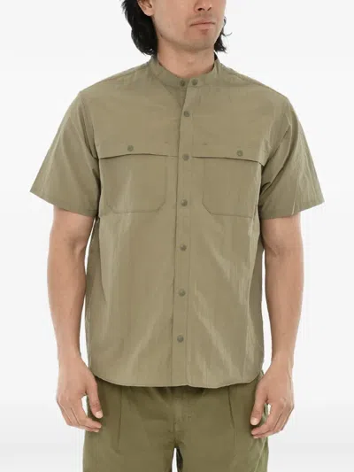 Woolrich Short-sleeve Band-collar Shirt In Brown