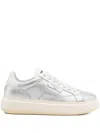 Woolrich Silver Leather Platform Sneakers With Metallic Finish In Silver