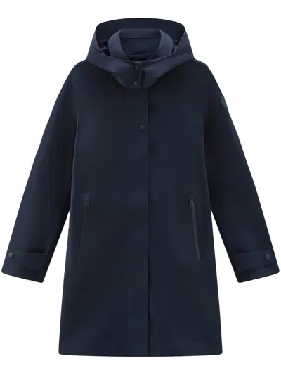 Woolrich Single-breasted Hooded Coat In Blue