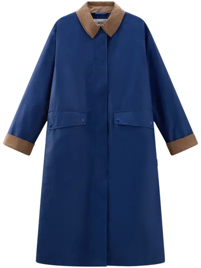 Woolrich Single-breasted Two-tone Coat In Blue