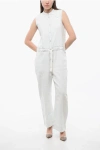 Woolrich Sleeveless Denim Jumpsuit With Drawstringed Waist