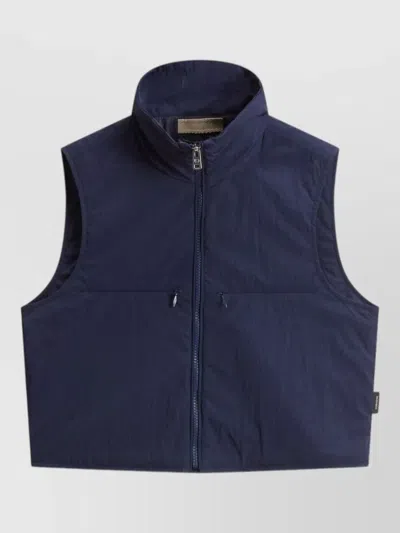 Woolrich Sleeveless Jacket High Collar Multiple Pockets In Blue