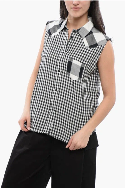 Woolrich Sleeveless Linen Blend Shirt With Gingham Pattern In Multi
