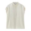 Woolrich Casual Sleeveless Mandarin Collar Top In Plaster White