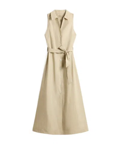 Woolrich Sleeveless Poplin Shirt Dress In Brown