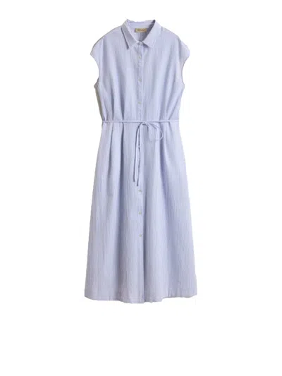 Woolrich Sleeveless Shirt Dress With Drawstring Waist In Blue