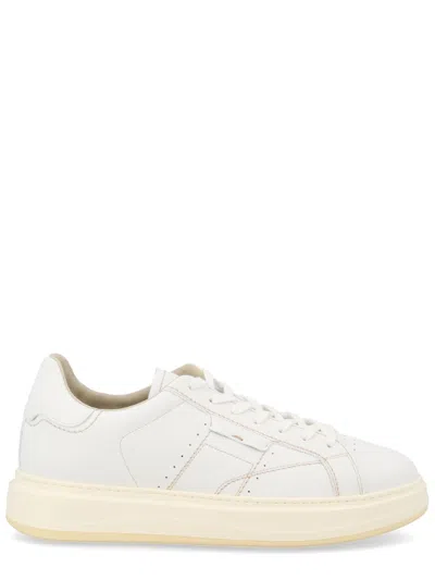 Woolrich Leather Sneakers Round Toe Flat Sole In White