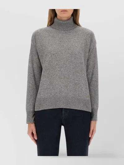 Woolrich Soft Texture Turtleneck Knitwear With Ribbed Finish In Gray