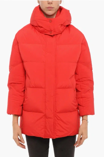 Woolrich Solid Color Aurora Down Jacket With Snap Buttons And Removab In Red