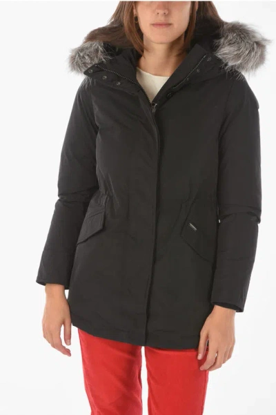 Woolrich Solid Color City Arctic Down Jacket With Real Fur