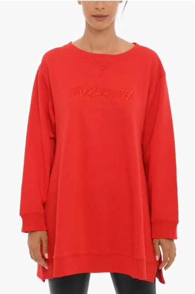 Woolrich Solid Colour Crew-neck Sweatshirt With Side Slit In Red