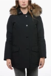 WOOLRICH SOLID COLOR DOWN JACKET WITH DETACHABLE REAL FUR TRIM