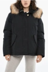 Woolrich Solid Color Down Jacket With Fur On Hood In Black