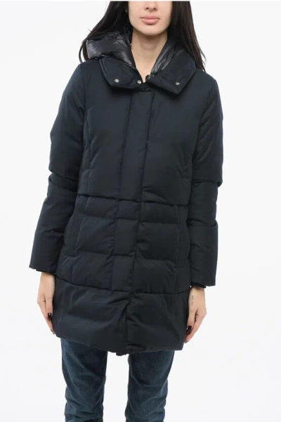 Woolrich Solid Color Down Jacket With Removable Hood And Snap Buttons In Black