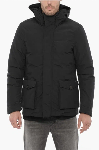 Woolrich Solid Color Gale Down Jacket With Removable Hood In Black