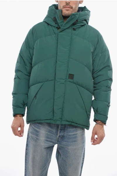 Woolrich Solid Color Greylock Down Jacket With Hidden Closure In Green