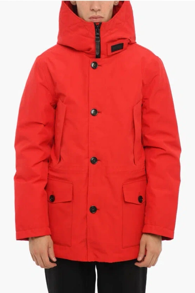 Woolrich Solid Color Gtx Mountain Utility Down Jacket With Hood And C In Red