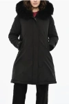 Woolrich Solid Color Keystone Down Jacket With Fur On Hood In Black