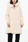 Woolrich Solid Color Keystone Down Jacket With Fur On Hood In Neutral