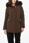 Woolrich Solid Color Luxury Down Jacket With Hidden Closure In Brown