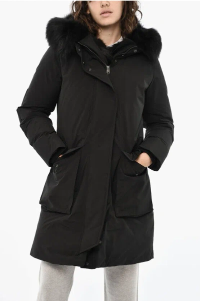 Woolrich Solid Color Military Down Jacket With Maxi Pockets In Black