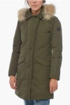 WOOLRICH SOLID COLOR MODERN MAXI DOWN JACKET WITH REAL FUR