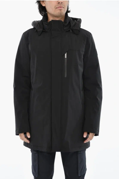 Woolrich Solid Color Mountain Down Jacket With Removable Hood In Black