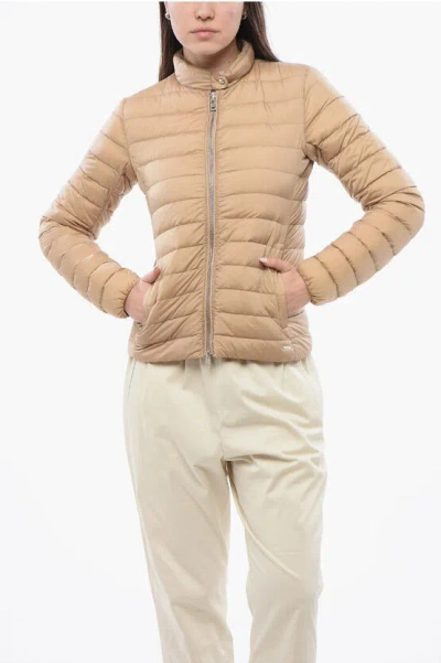 Woolrich Solid Color Quilted Bitterroot Down Jacket In Beige