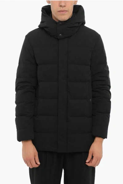 Woolrich Solid Color Sierra Long Down Jacket With Removable Hood And In Black