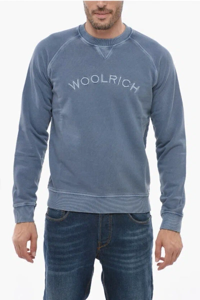 Woolrich Solid Color Sweatshirt With Embossed Logo In Blue