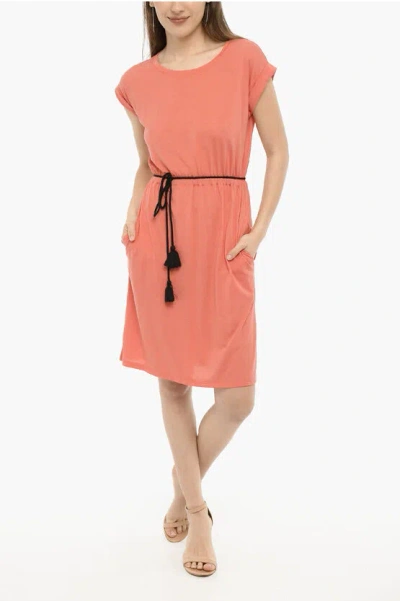 Woolrich Solid Color Tee Dress With Drawstring In Pink