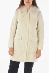 WOOLRICH SOLID COLOR WOOL BLEND COAT WITH REAL FUR DETAILS