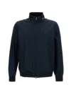 Woolrich High Collar Blue Bomber Jacket With Two-way Zip Closure In Blue