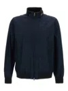 Woolrich High Collar Blue Bomber Jacket With Two-way Zip Closure In Blue